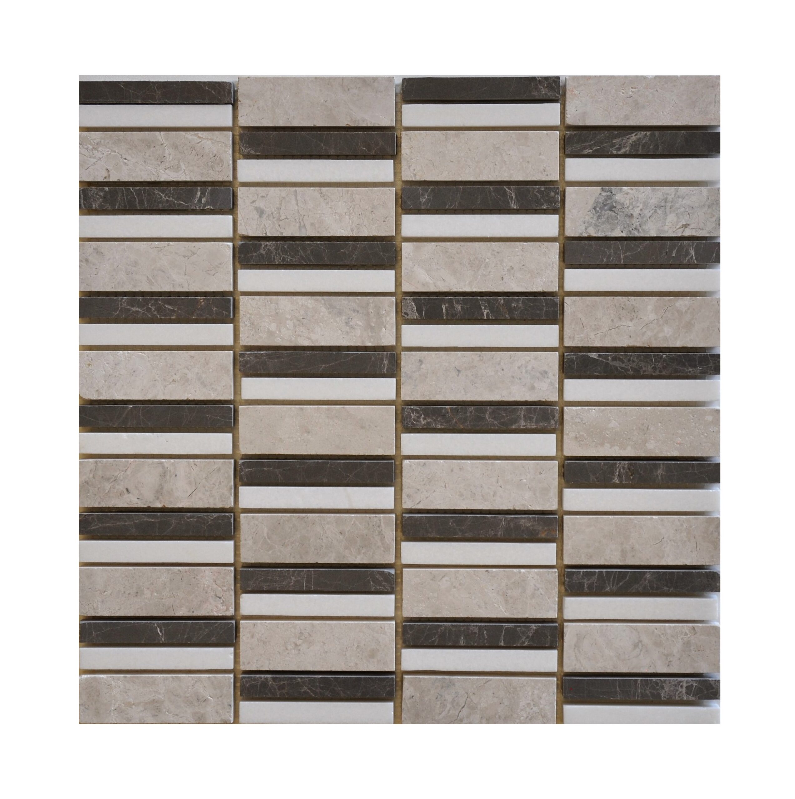 Thassos/Silversand/Royal Grey Horizon Honed Mosaic - Thassos Tile